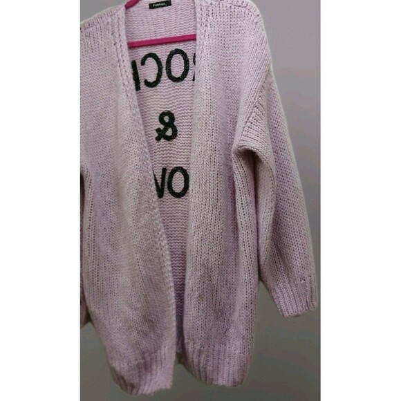 Rock & Love Cardigan Women’s M Light Pink Purple Knit Sweater Hippie Open Front - Picture 4 of 7